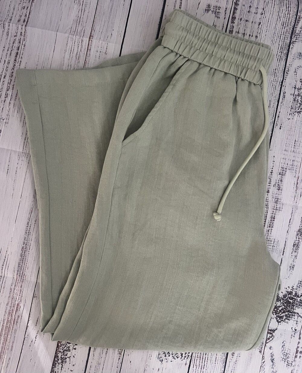 Halara Women's High-Waisted Drawstring Cropped Wide-Leg Linen-Feel Pants - S/P